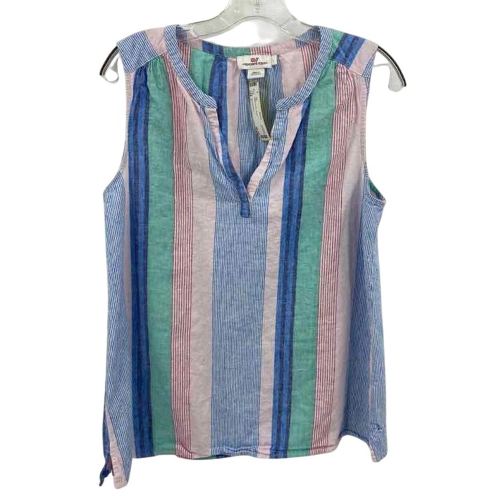Vineyard Vines Large Linen and Cotton Pastel Stripe Sleeveless Top